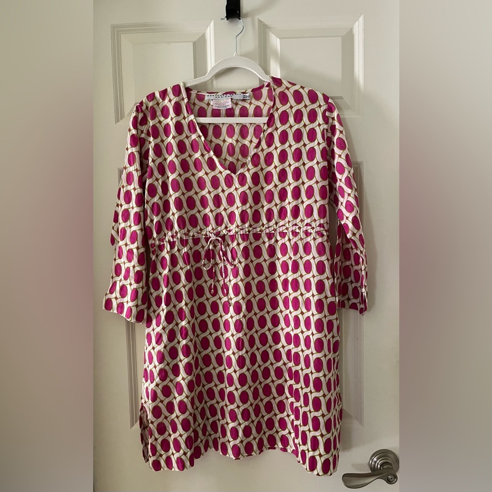 Gretchen Scott Designs Cotton geometric Print Sundress/Cover Up Sz XS Pink